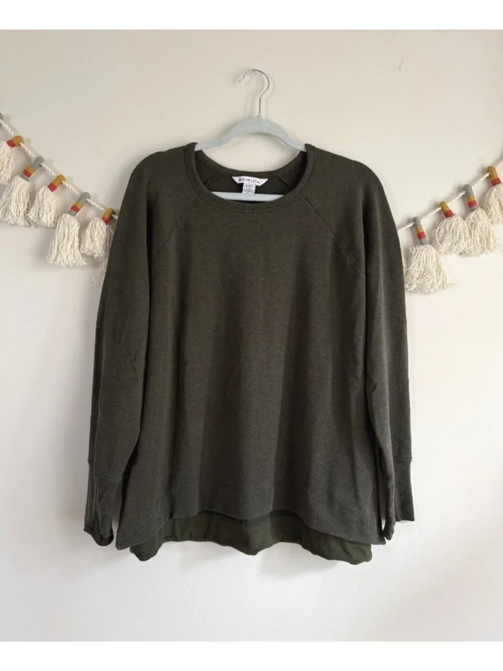 Athleta Coaster Luxe Recover Sweatshirt Fleece Long Sleeve Elm Green Lounge XL - Picture 1 of 10